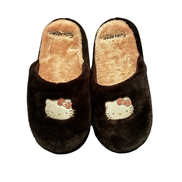 Hello Kitty Large Plush Slippers Size 9-10 Sanrio Textured Sole Pink & Black - Picture 4 of 5